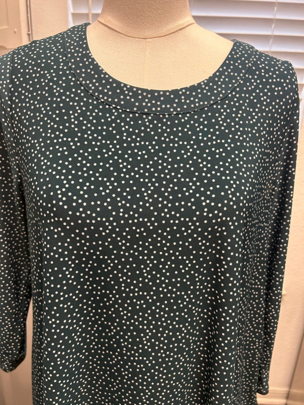 Anne Klein Dark Teal Polka Dot Long-Sleeve Swing Shirt - Picture 3 of 8
